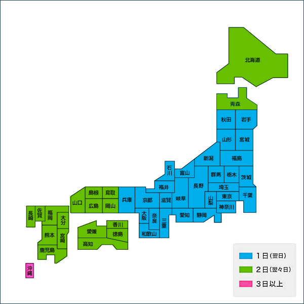 ソフマップ　発送　地域別発送日目安
