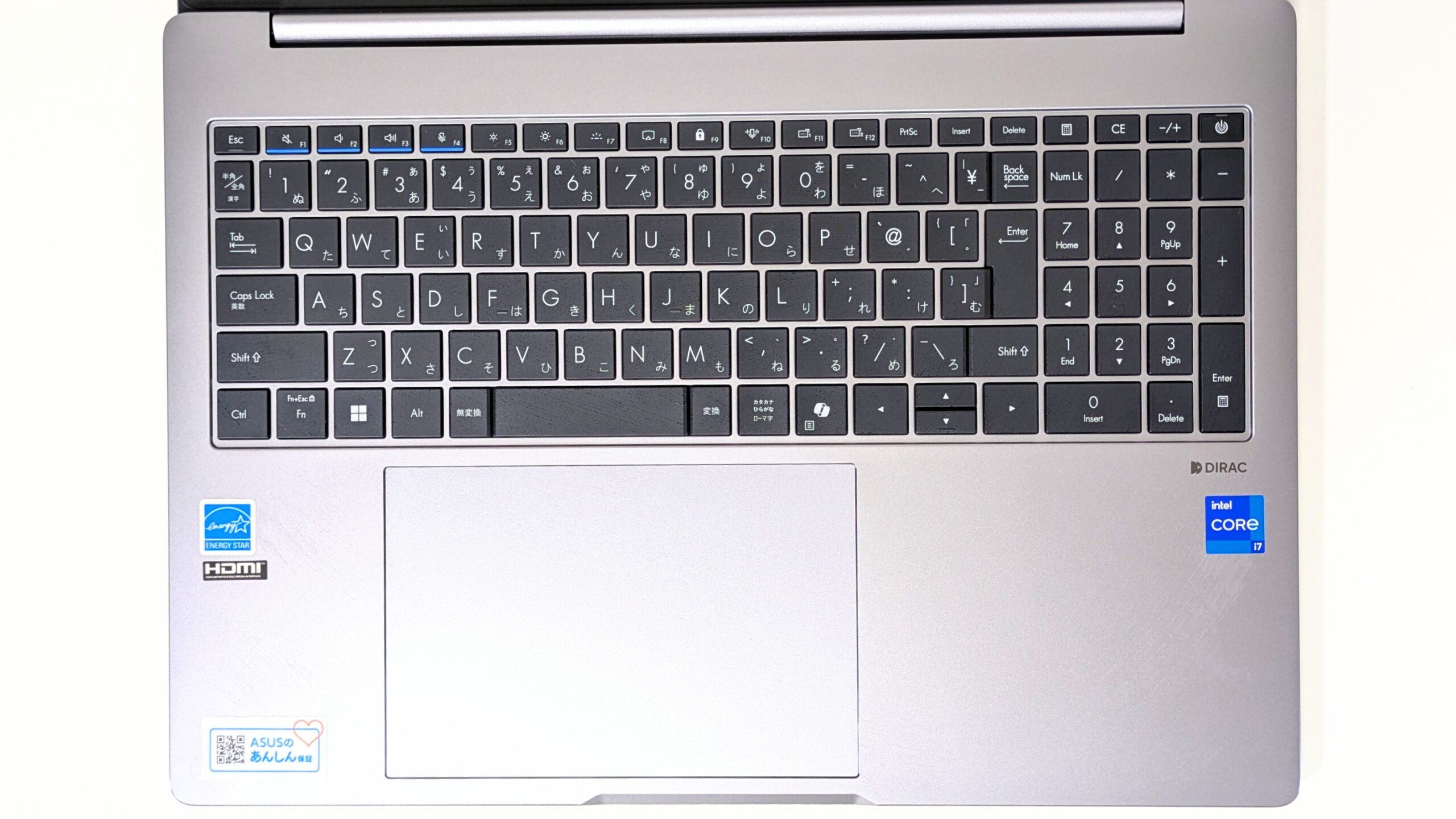 ASUS ExpertBook P3　キーボード俯瞰画像